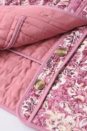 Floral Print Padded Coat with Crew Neck for Stylish Warmth