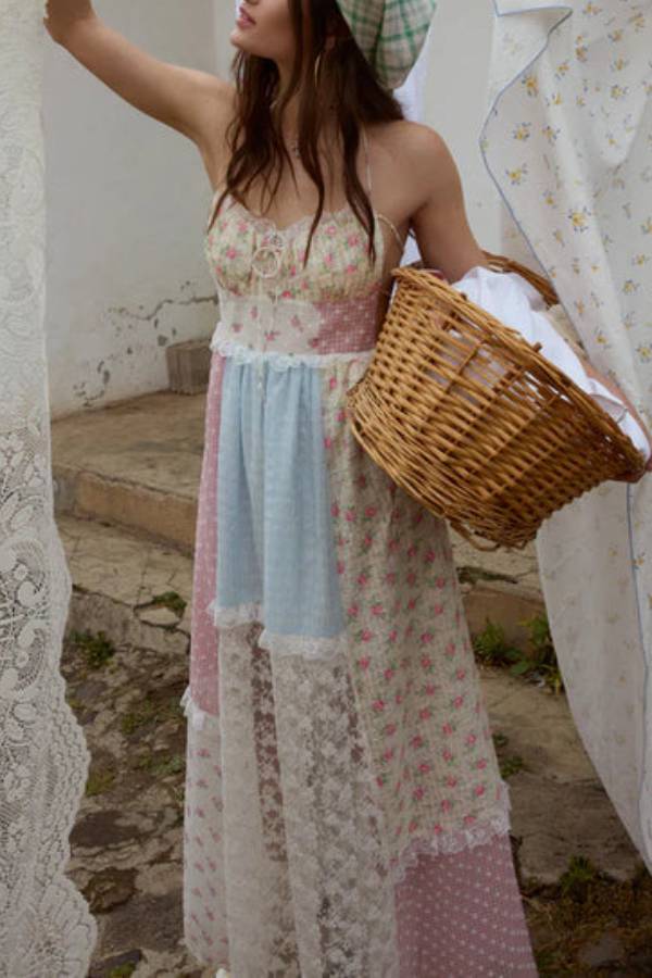 Floral Lace Sexy Halterneck Backless Patchwork Maxi Dress - Fashionpara