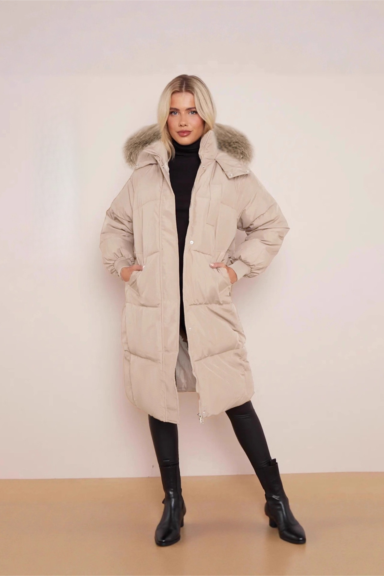 Thick Padded Hooded Mid-Length Winter Overcoat - Fashionpara
