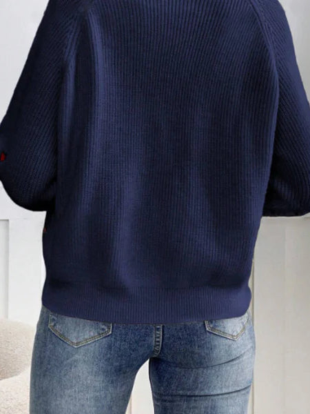 Heart Embroidery V-Neck Cardigan for Cozy Elegance