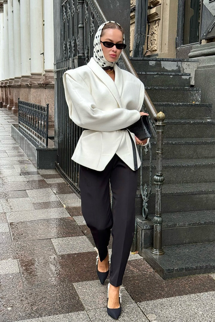 Elegant Vintage Wool Blend Belted Waist Coat for Style