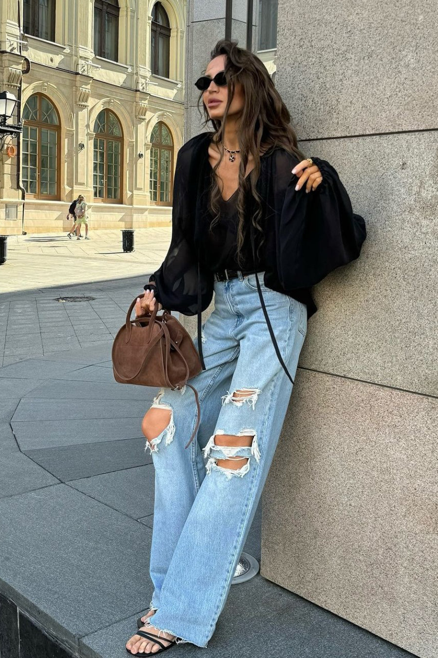 Sexy Sheer Tie Detail Blouse