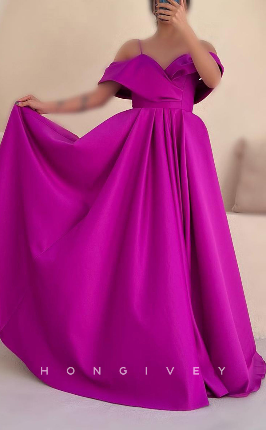 L2948 - Satin A-Line Off-Shoulder Spaghetti Straps Party Prom Evening Dress - Fashionpara
