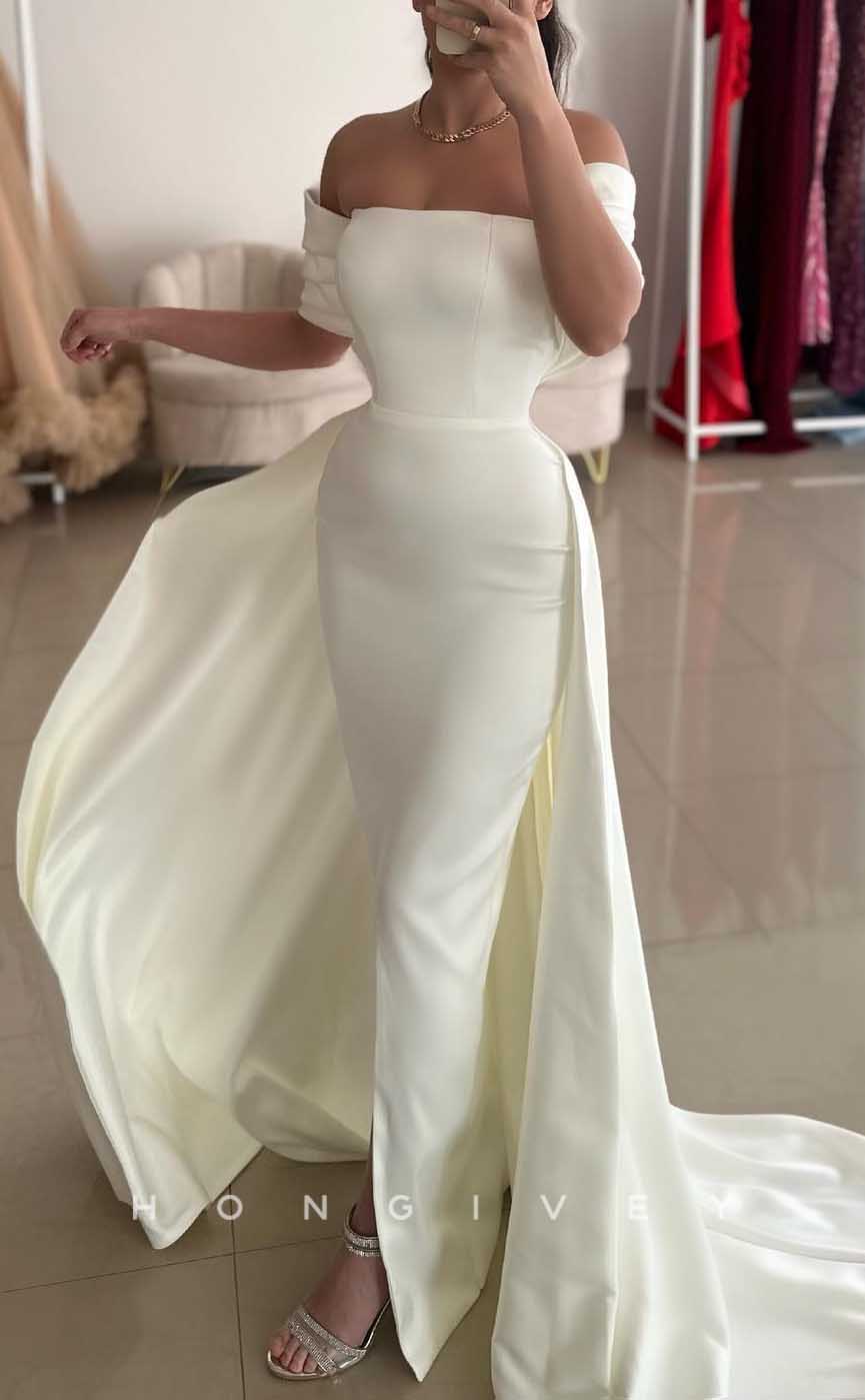 L2880 - Off-Shoulder With Detachable Train Party Prom Evening Dress - Fashionpara