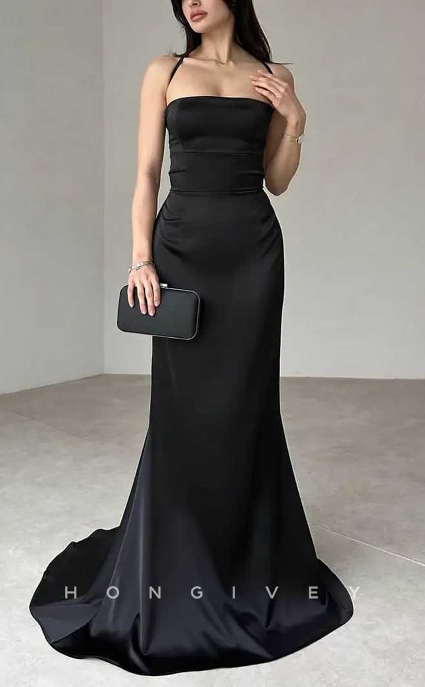 L2876 - Simple Trumpet Strapless Lace-Up Party Prom Evening Dress - Fashionpara