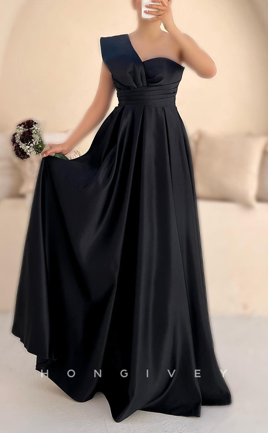 L2945 - Satin A-Line One Shoulder Ruched Party Prom Evening Dress - Fashionpara