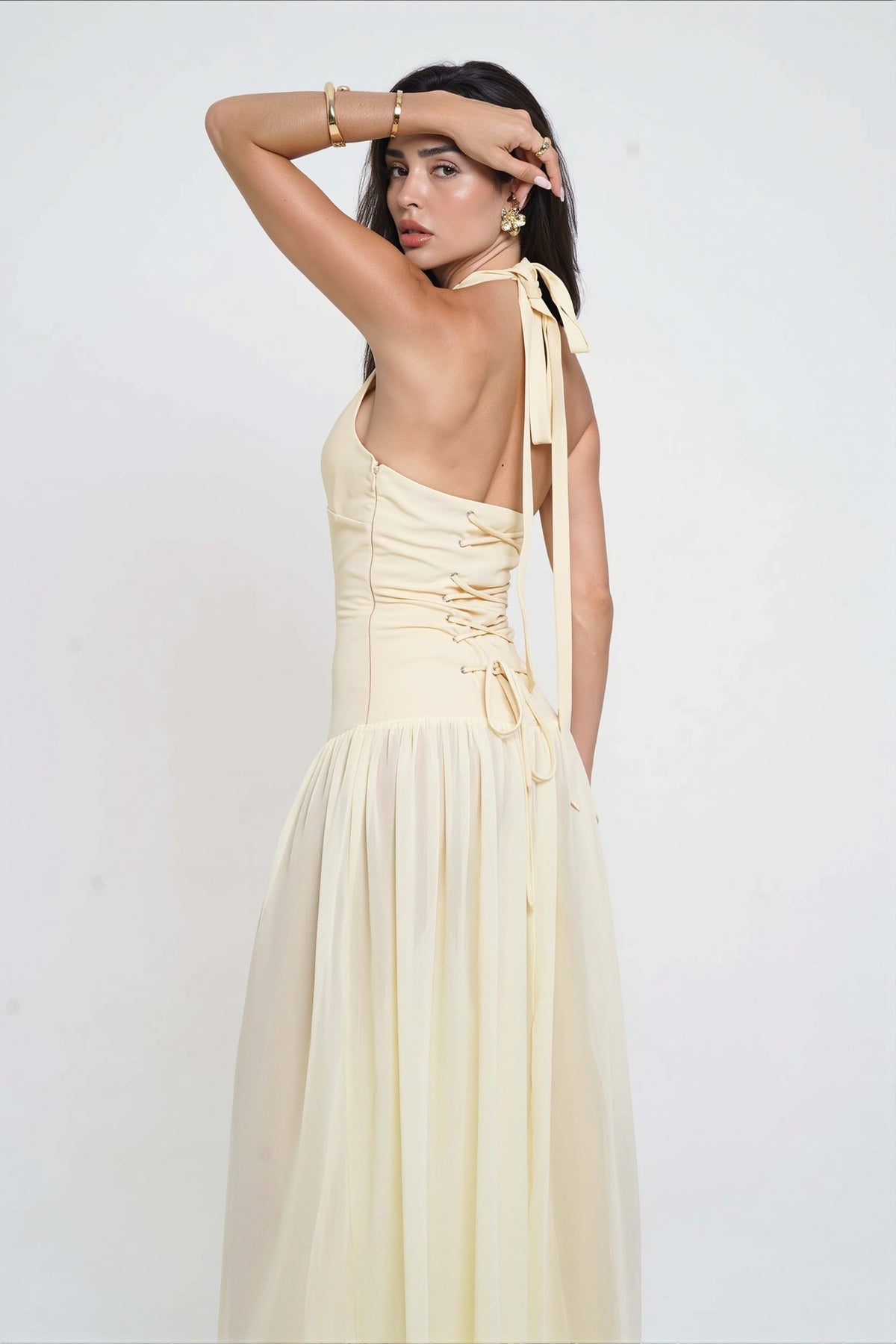 Halter Neck Plunge Starfish Drop-Waist Maxi Gown