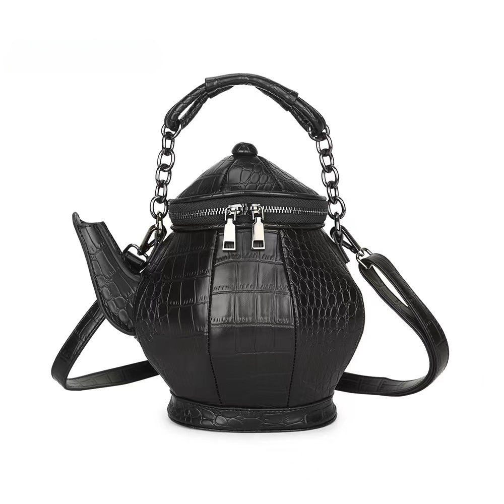 Gothic Teapot Shaped Leather Handbag Stone Pattern Party Bag - Fashionpara