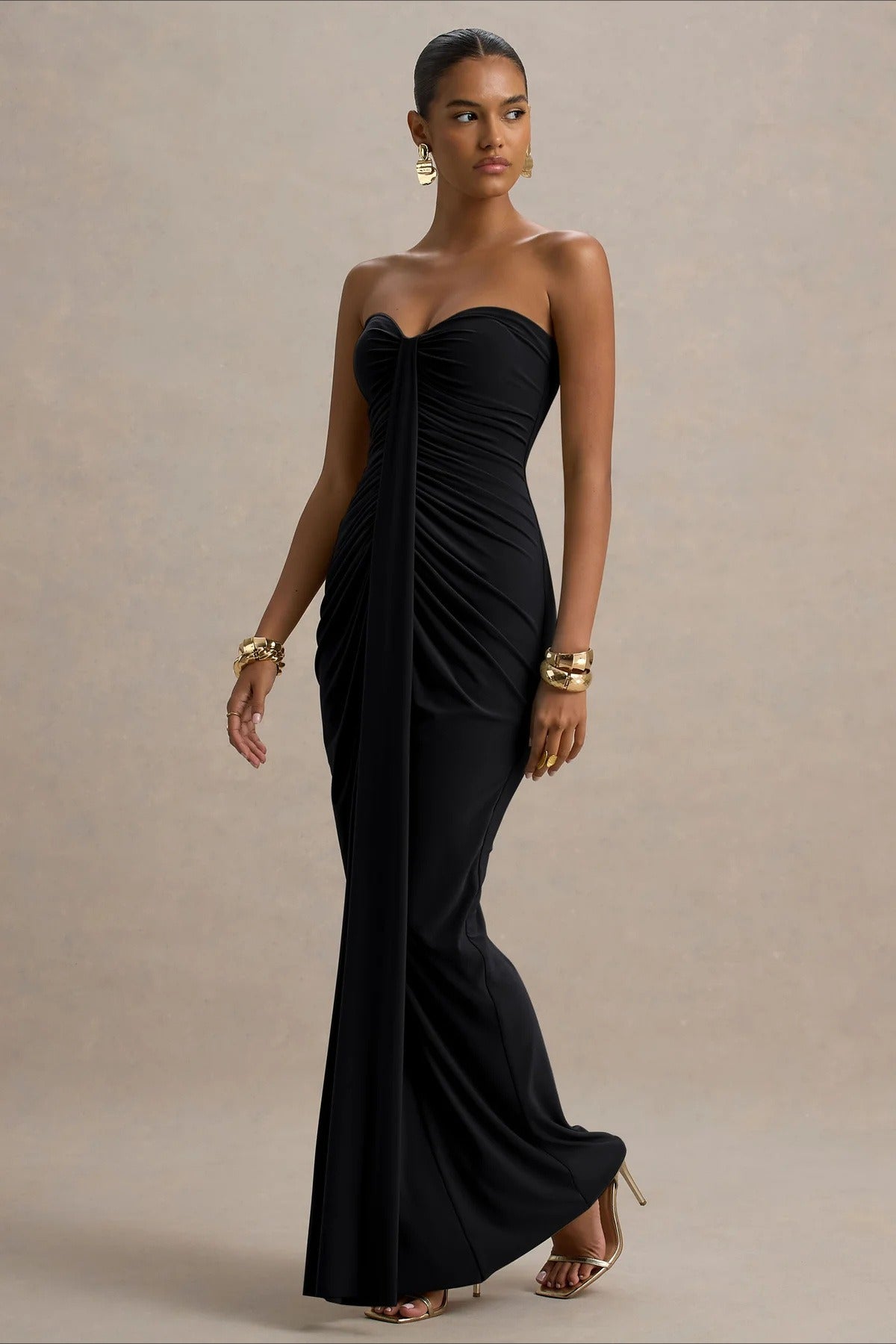 Strapless Sweetheart Ruched Draped Mermaid Maxi Gown
