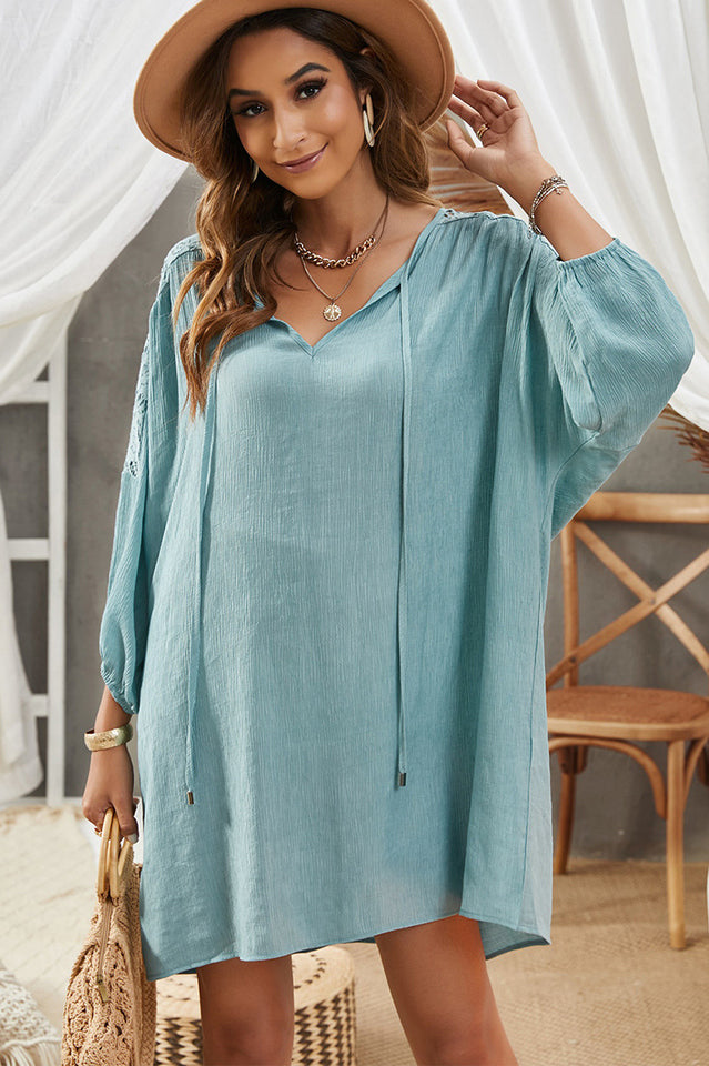 Spliced Lace Three-Quarter Sleeve Cover Up - Fashionpara