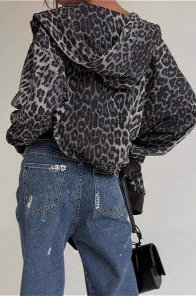 Leopard Zip-Up Loose Hoodie