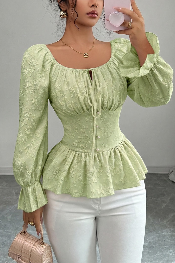 Square Neck Tie Front Peplum Blouse