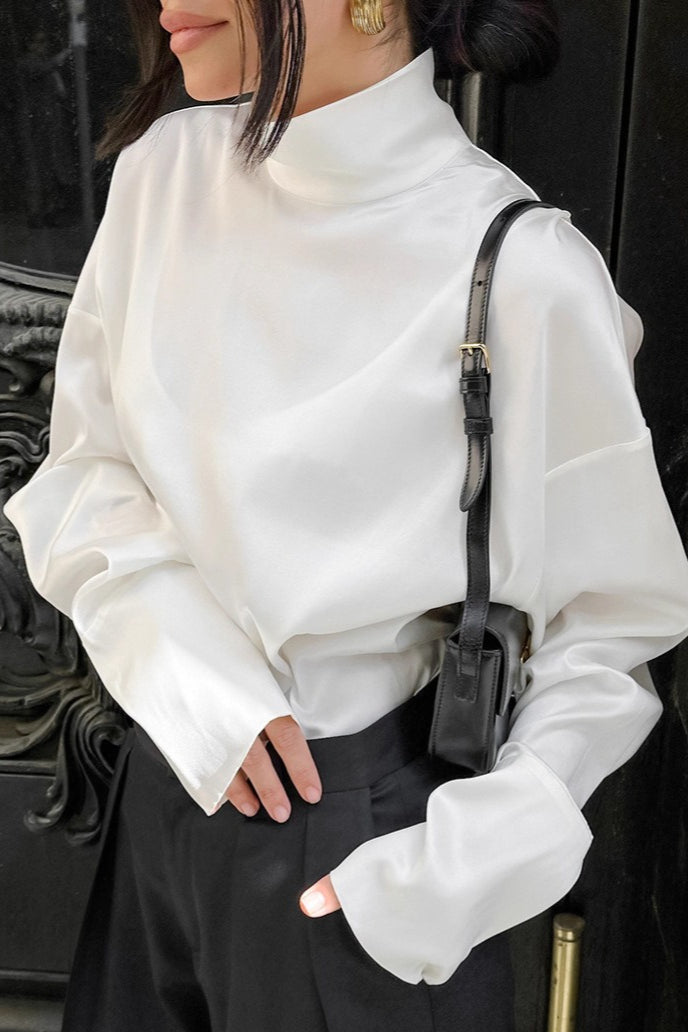 Minimalist Satin Turtleneck Blouse