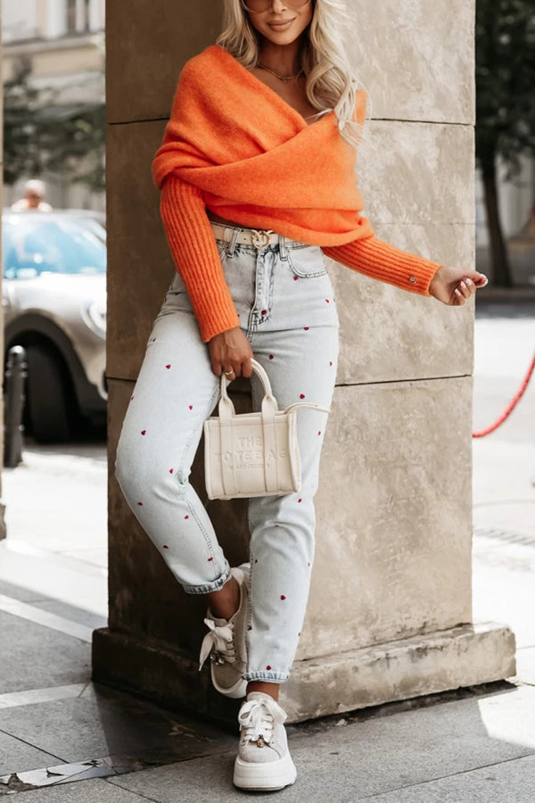 Lady Rin Off Shoulder Knit Poncho Sweater for Cozy Style