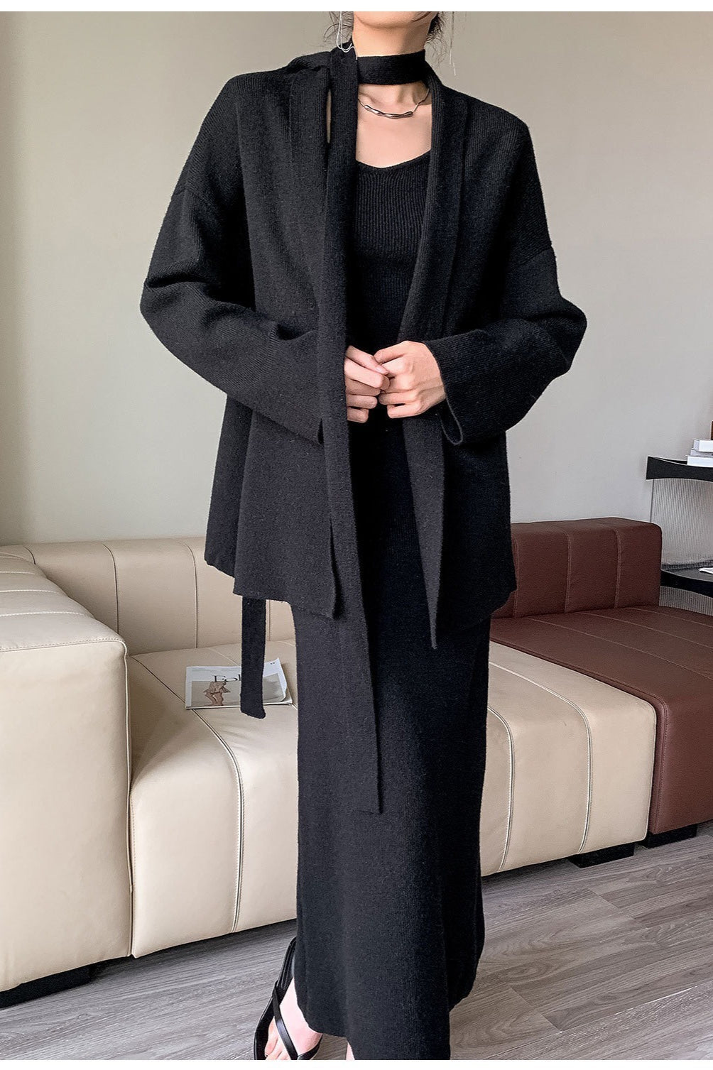 Chic Ribbed Knit Cardigan and Wide-Leg Pants Set