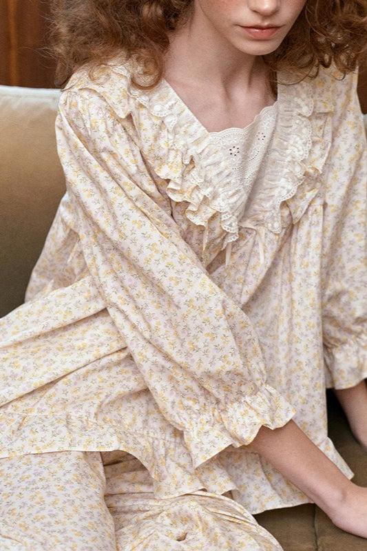 Sweet Square Neck Cotton Sleepwear Pajama Set