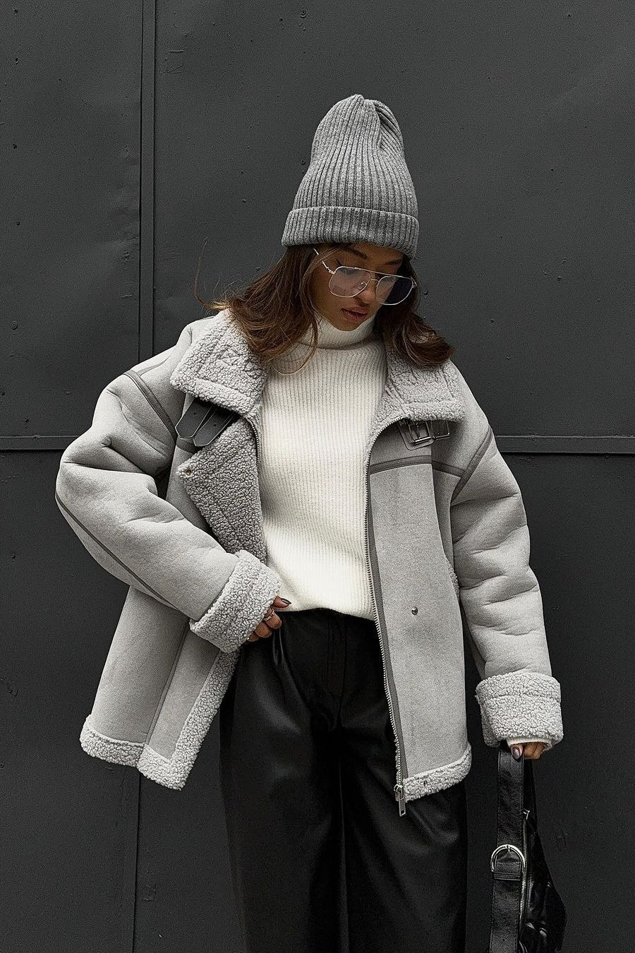Sherpa Lined Motorcycle Style Coat