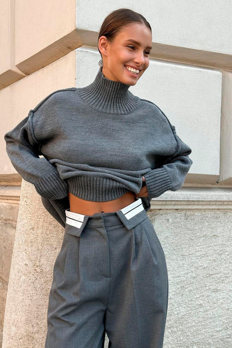 Colorblock Turtleneck Knit Sweater