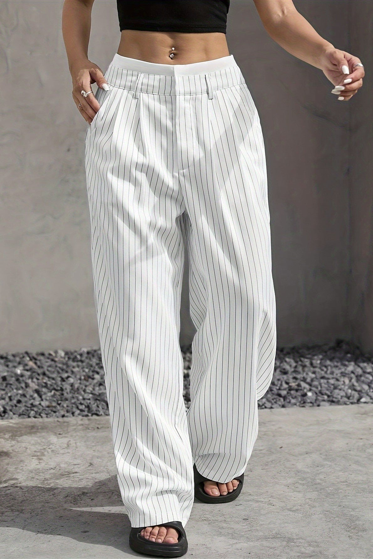 Pinstripe Double Waistband Pants