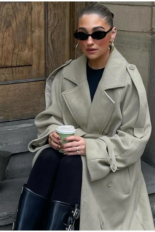 Scarf Accent Woolen Chic Long Overcoat - Fashionpara