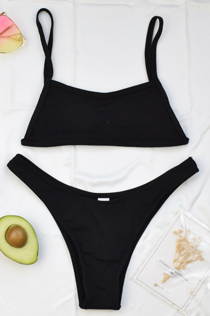 Bandeau High Cut Solid Bikini Set (4 Colors) - Fashionpara