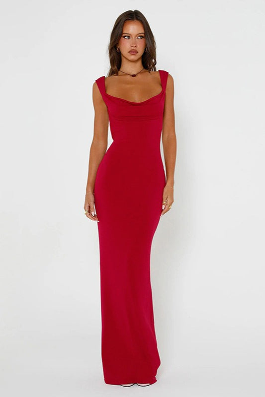Satin Square Neck Bow Back Backless Maxi Formal Dress - View 9