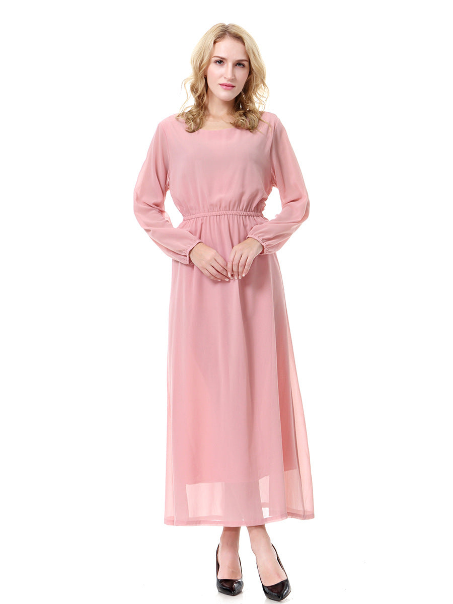 Chiffon Square Neck Long Sleeve Maxi Dress