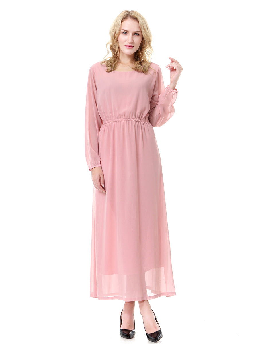 Chiffon Square Neck Long Sleeve Maxi Dress