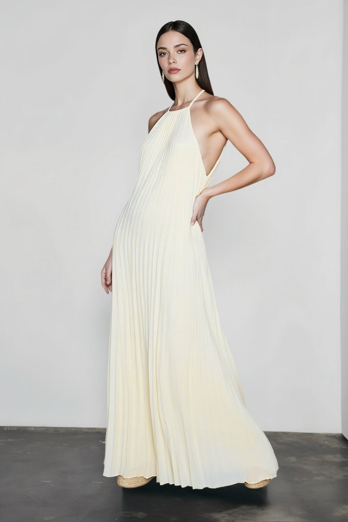 Pleated Halter Neck A-Line Maxi Dress 2