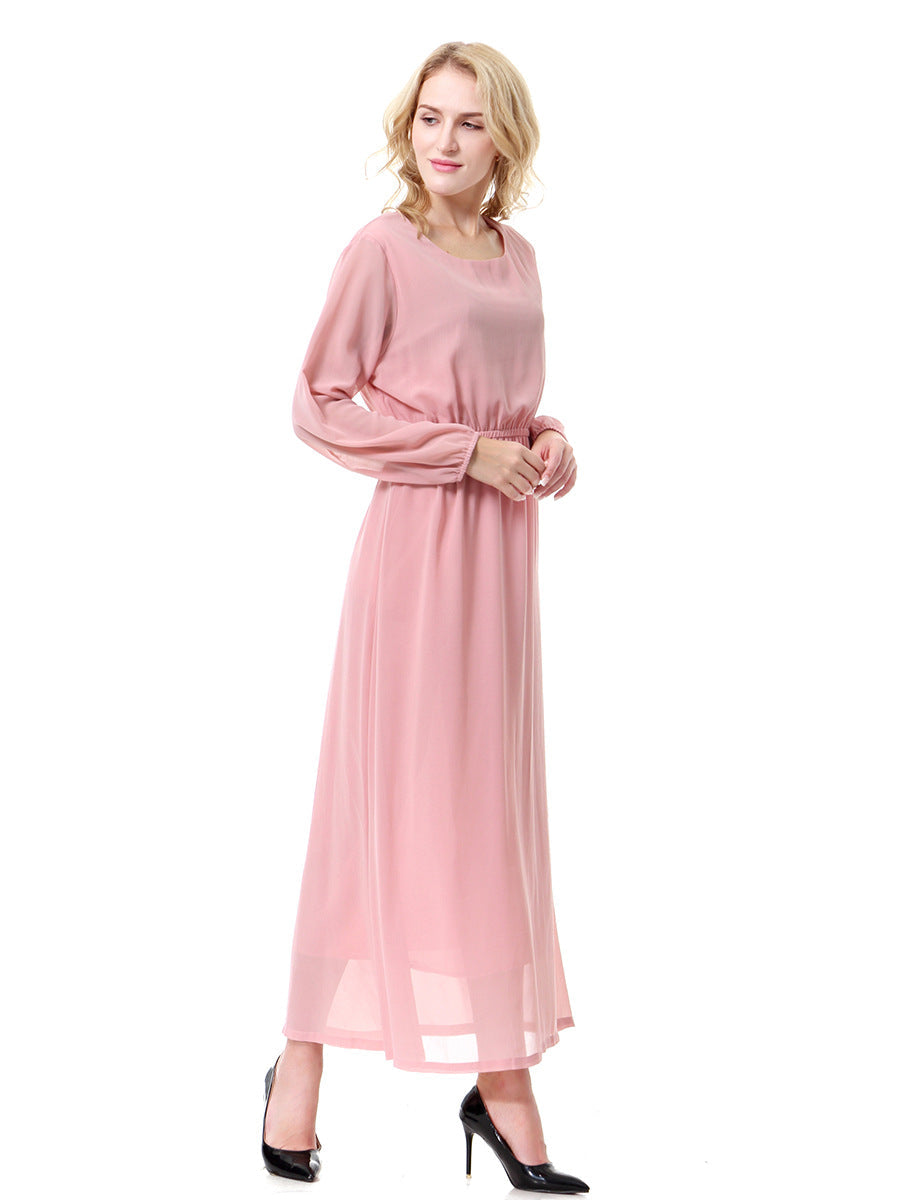 Chiffon Square Neck Long Sleeve Maxi Dress