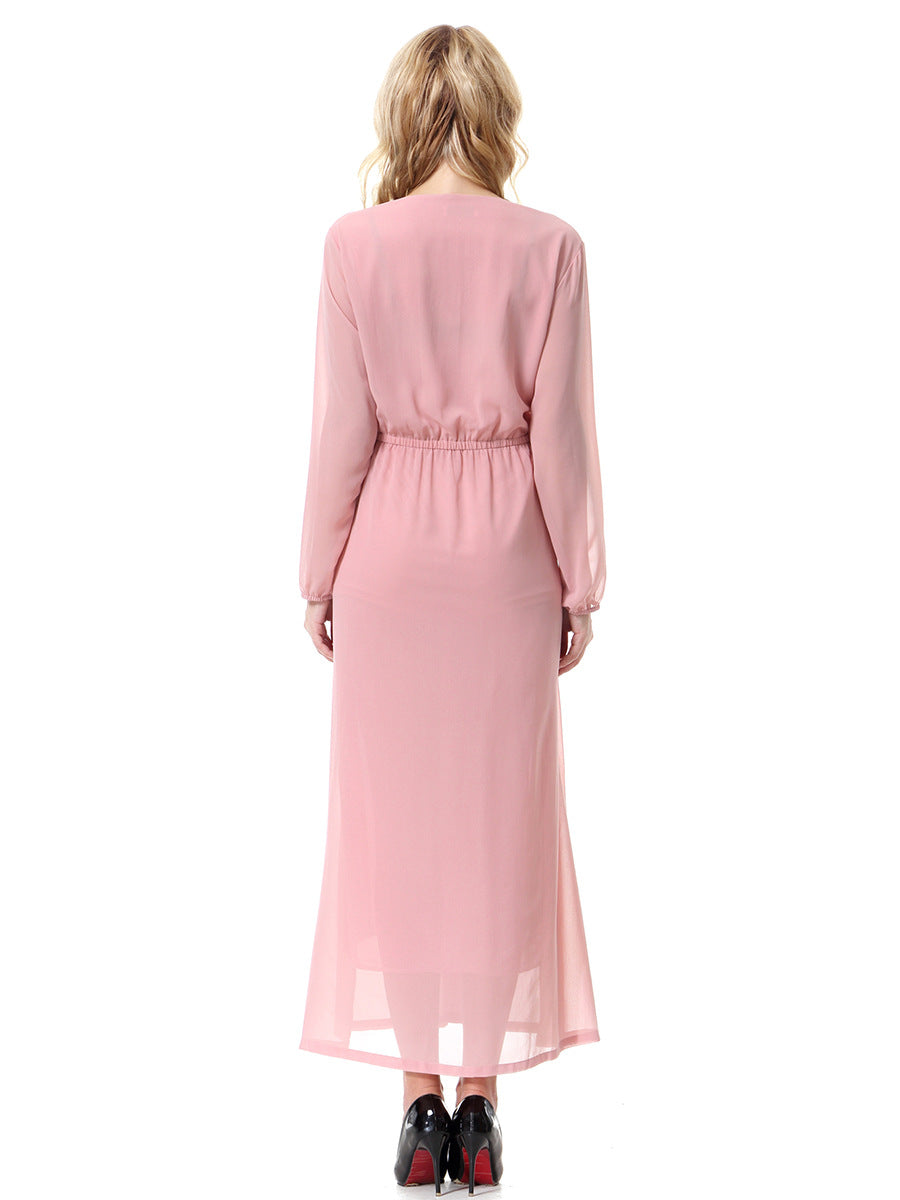 Chiffon Square Neck Long Sleeve Maxi Dress