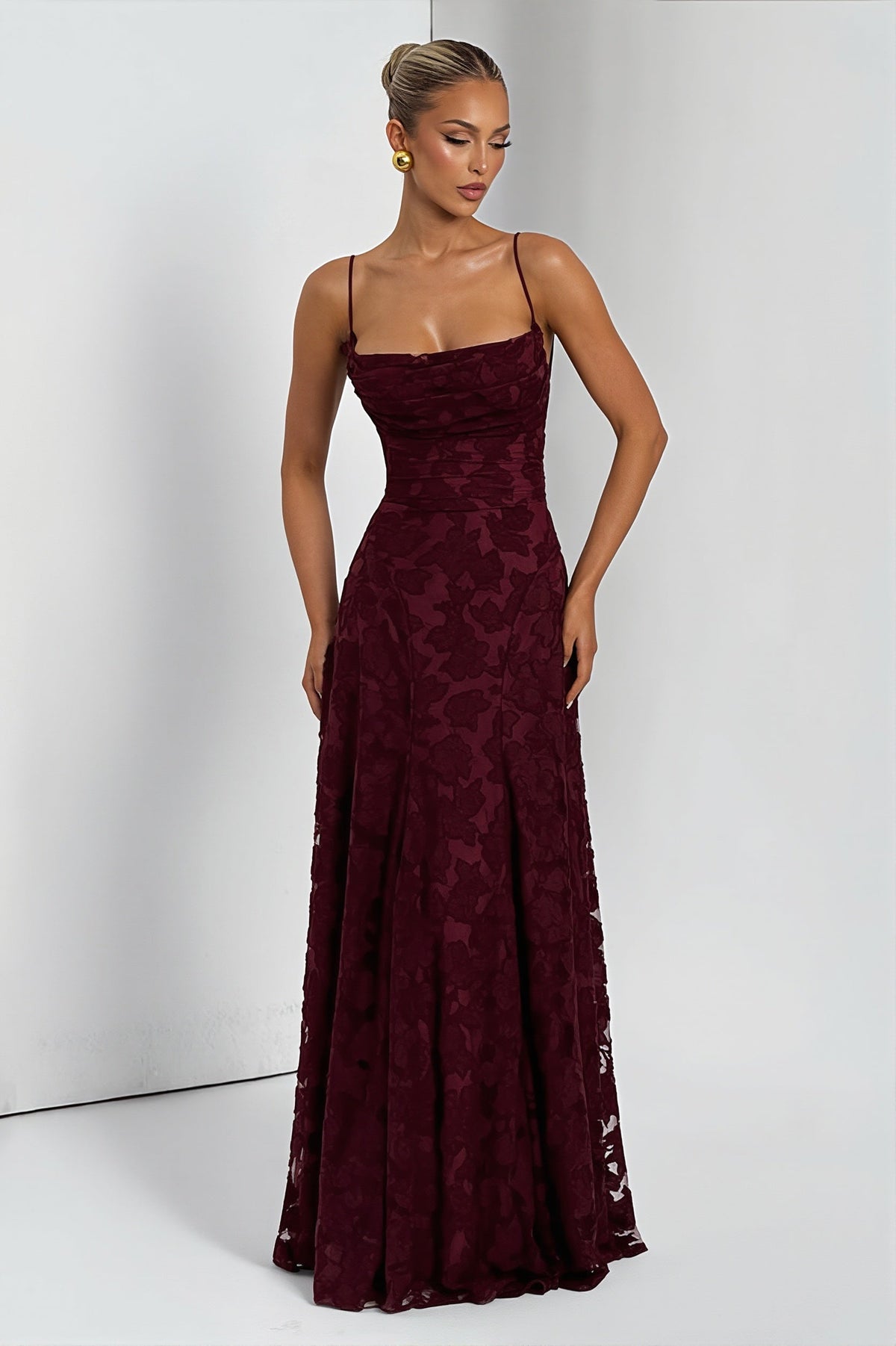 Floral Appliqué Sweetheart Fit and Flare Maxi Gown