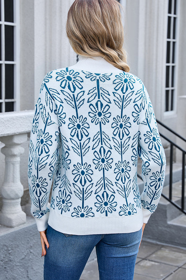 Lady Rin Floral Knitted Turtleneck Sweater for Chic Style