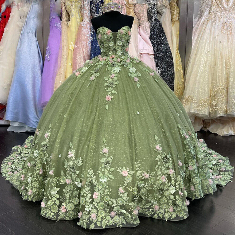 Quinceanera Dresses Ball Gown Lace Ball Gown Sweet 16 Dress With Flowers - Fashionpara