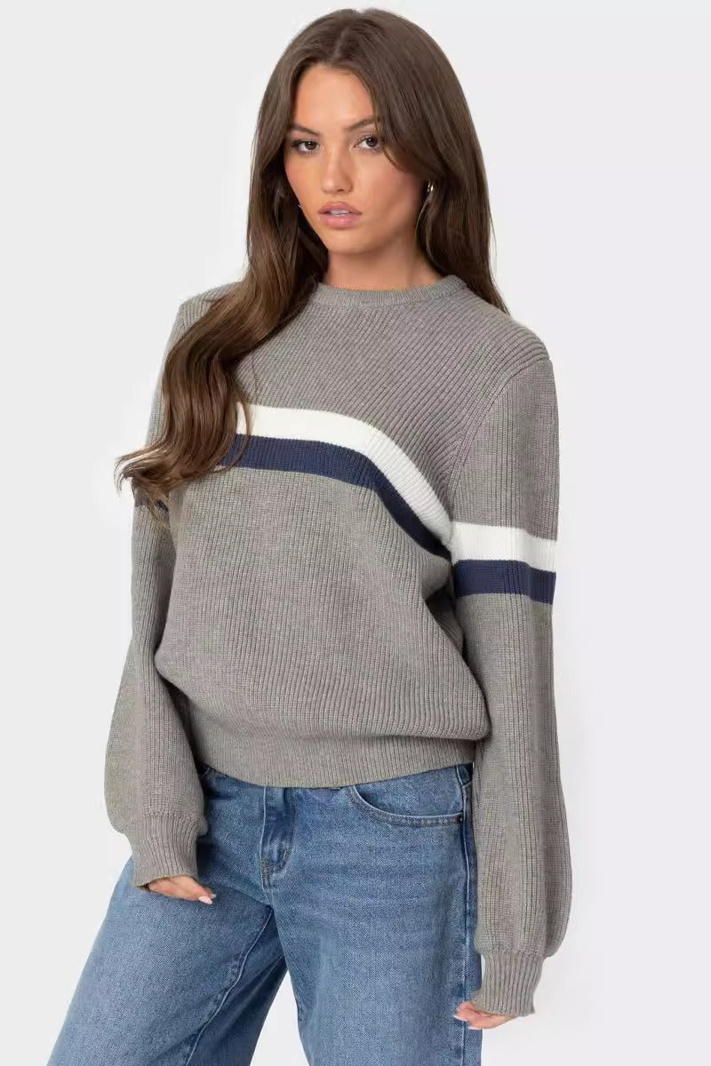 Classic Loose Fit Striped Crew Neck Sweater for Everyday Wear