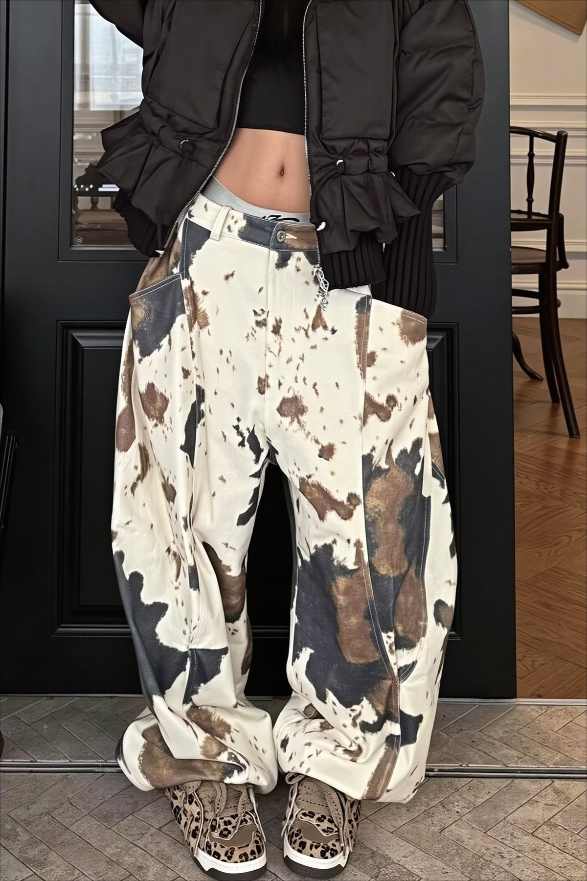 Abstract Camo Print Baggy Jeans