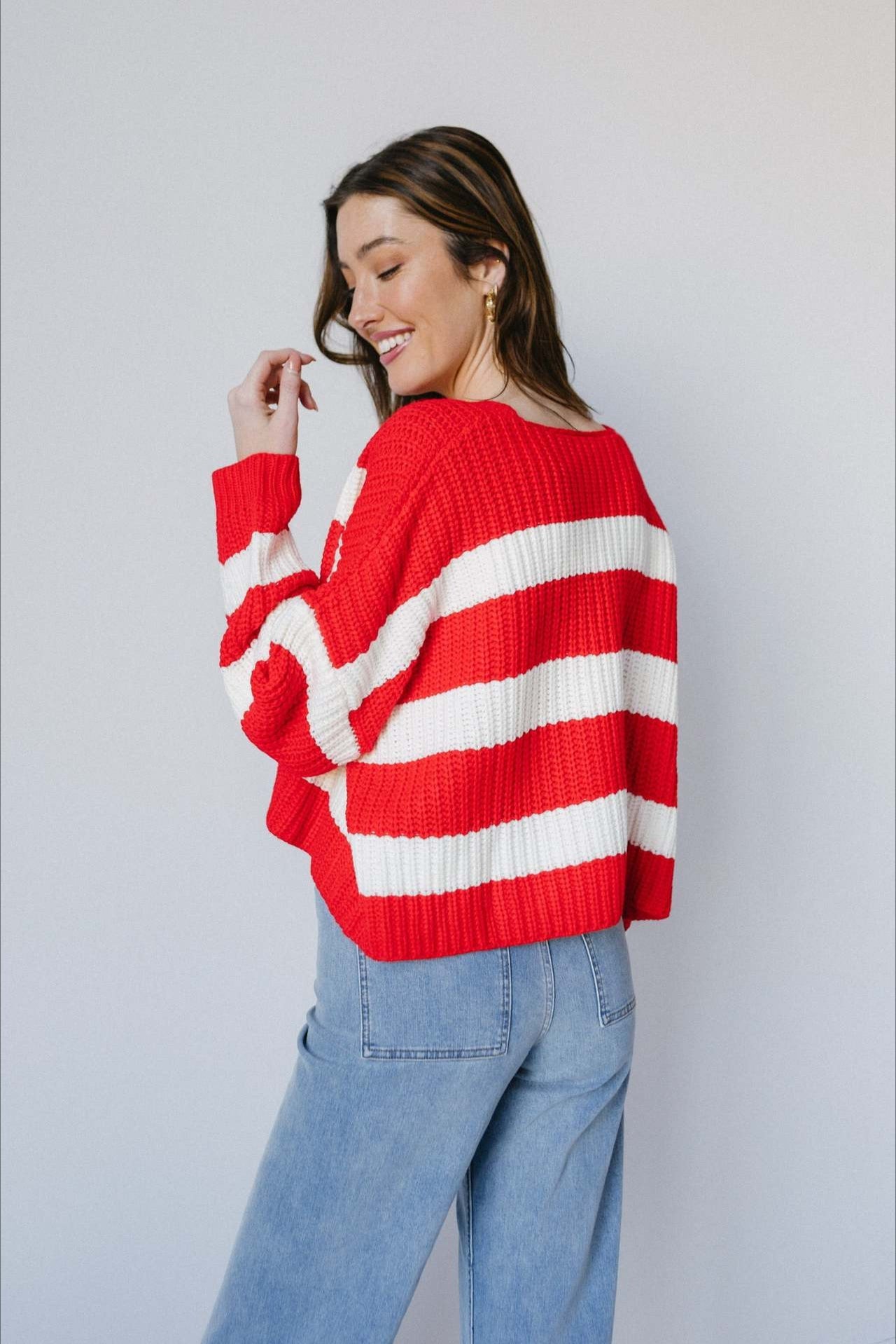 Elegant Long Sleeve V Neck Knit Cardigan with Stripes