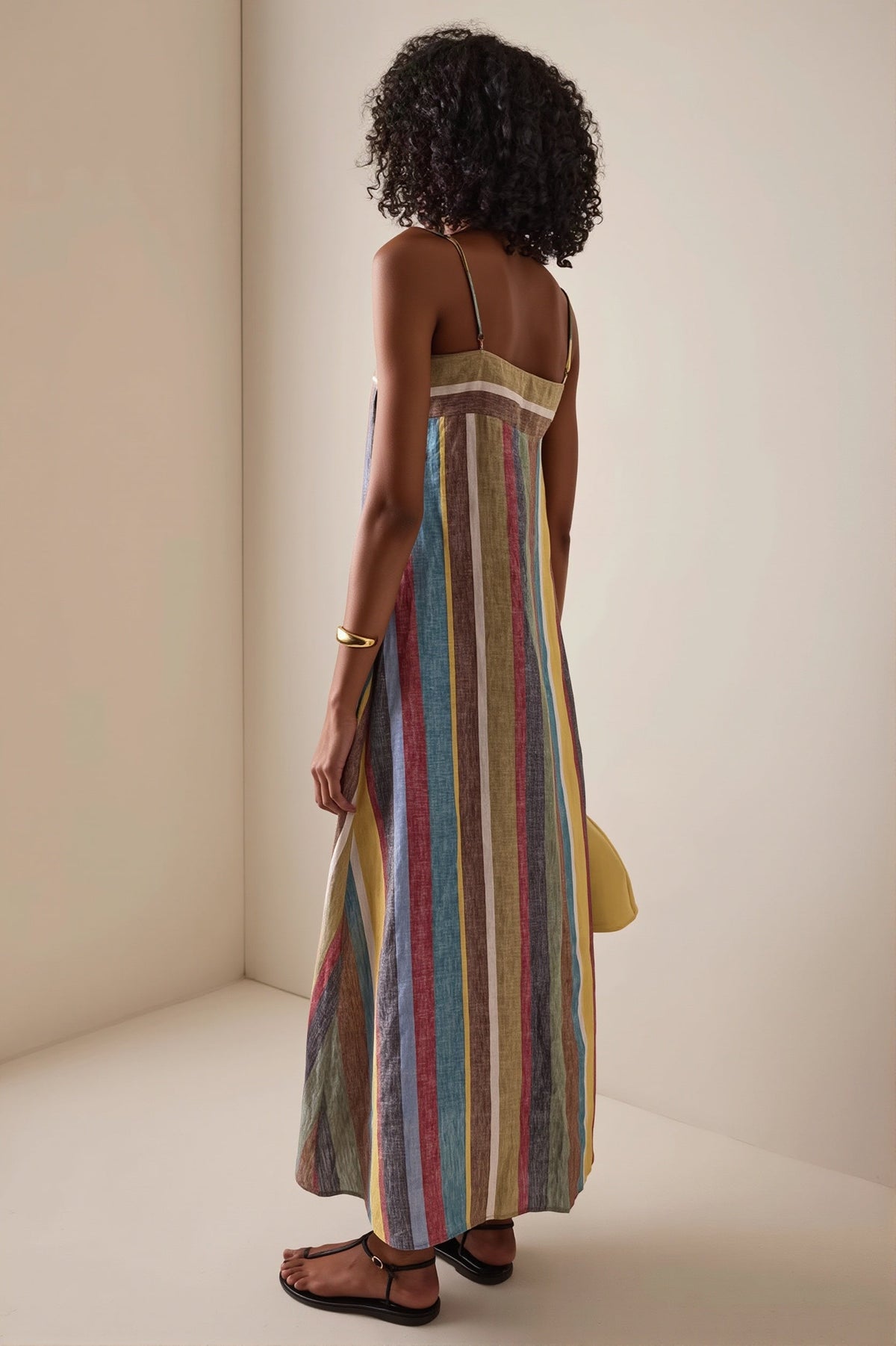 Striped Square Neck Strappy Slip Maxi Dress