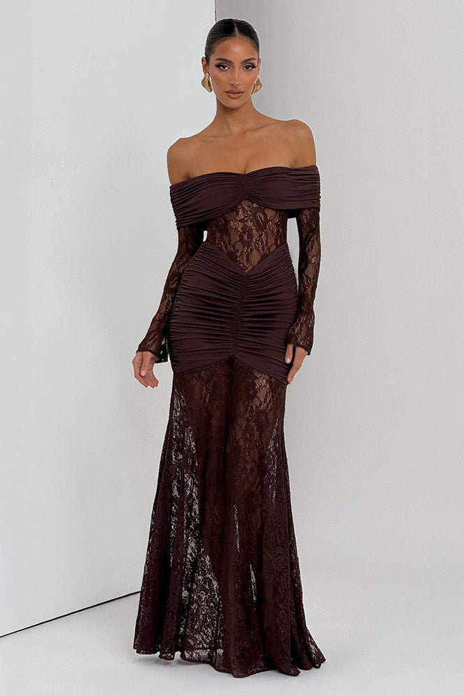 Backless Halter-Neck Lace Bodycon Maxi Dress