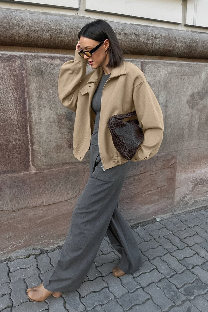Khaki Loose Fit Woolen Jacket