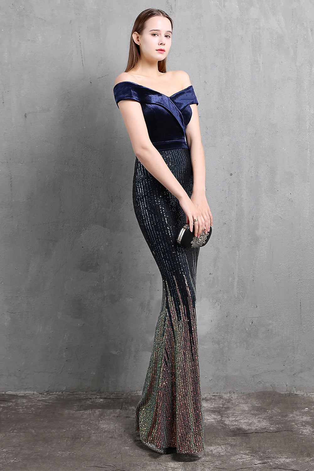 Gold Mermaid Sequin Long Holiday Party Dress