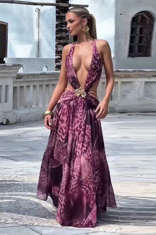 Halter Backless Split Sexy Maxi Boho Dress - Fashionpara