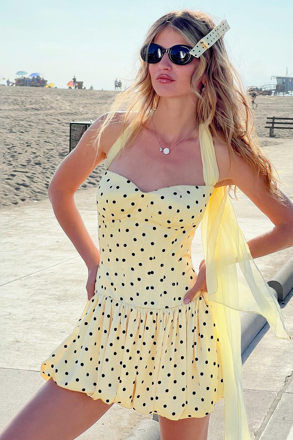 Polka Dot Strapless Sweetheart Bubble Hem Mini Dress