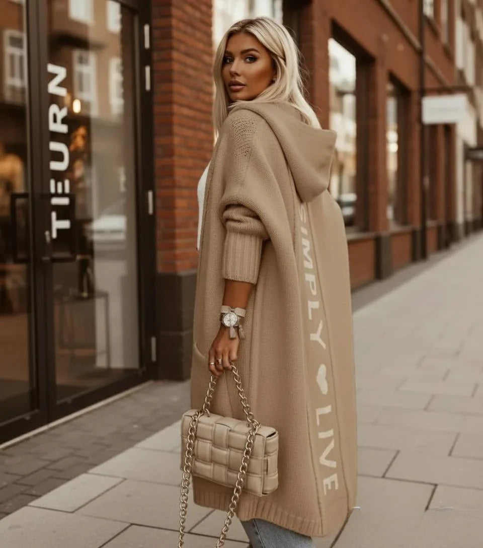 Fashion Geometric Print Long Sleeve Hooded Casual Loose Trench Stylish Coat - Fashionpara