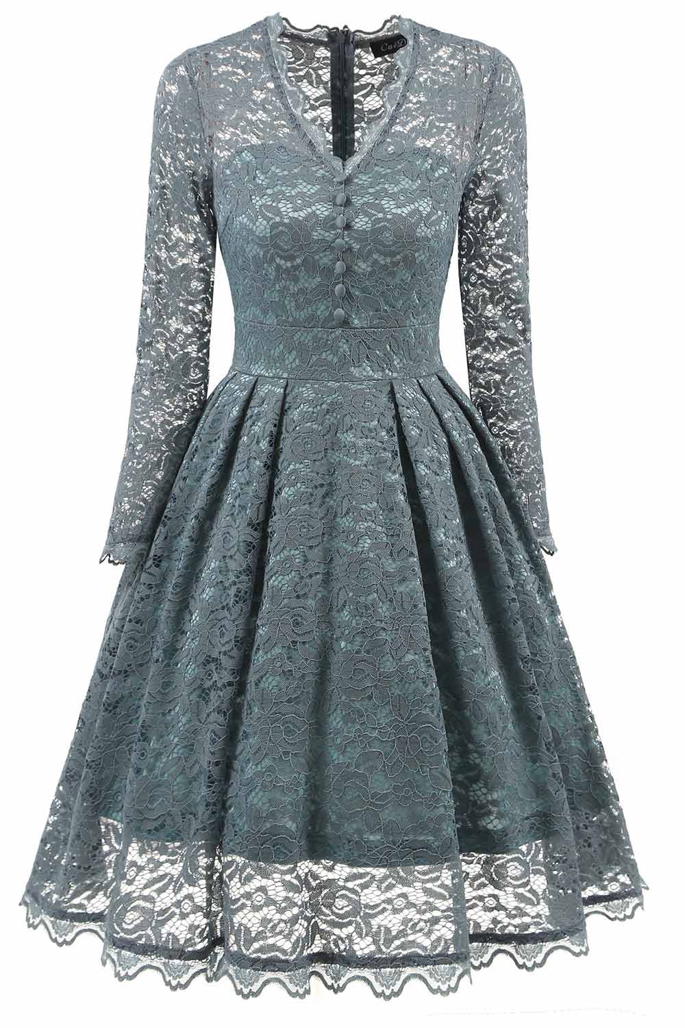 V-neck Lace Prom Dress With Long Sleeves - Mislish