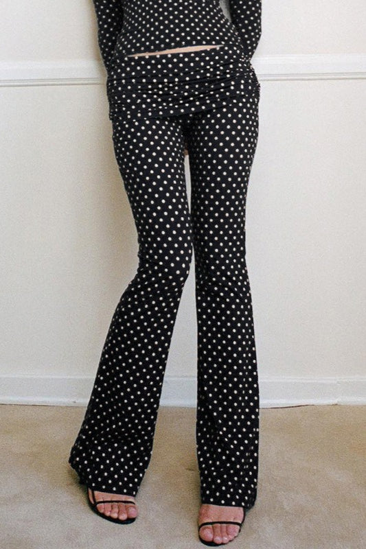 Polka Dot Vintage Off-Shoulder Long Sleeve Flare Two Piece Set