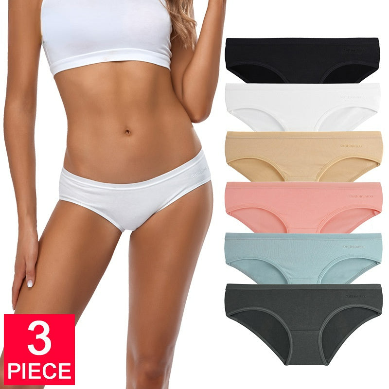 3Pcs/Lot Panties Cotton Underwear Solid Briefs Girls Low-waist Lingerie G String Soft Breathable Intimates