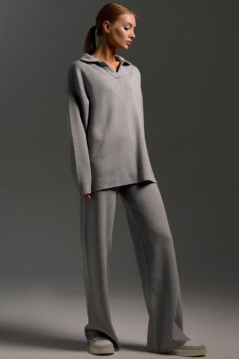 Polo Collar Knit Casual Two Piece Set