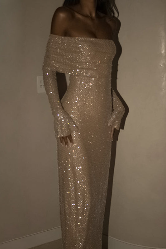 Metallic Trim Slimming Off-Shoulder Bodycon Party Dress