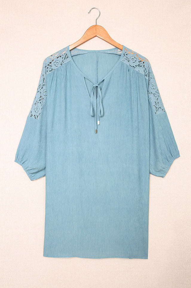 Spliced Lace Three-Quarter Sleeve Cover Up - Fashionpara